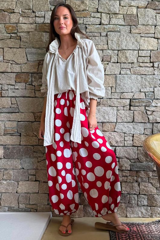Basso Big Dot Balloon Cuff Pant Sangria & White